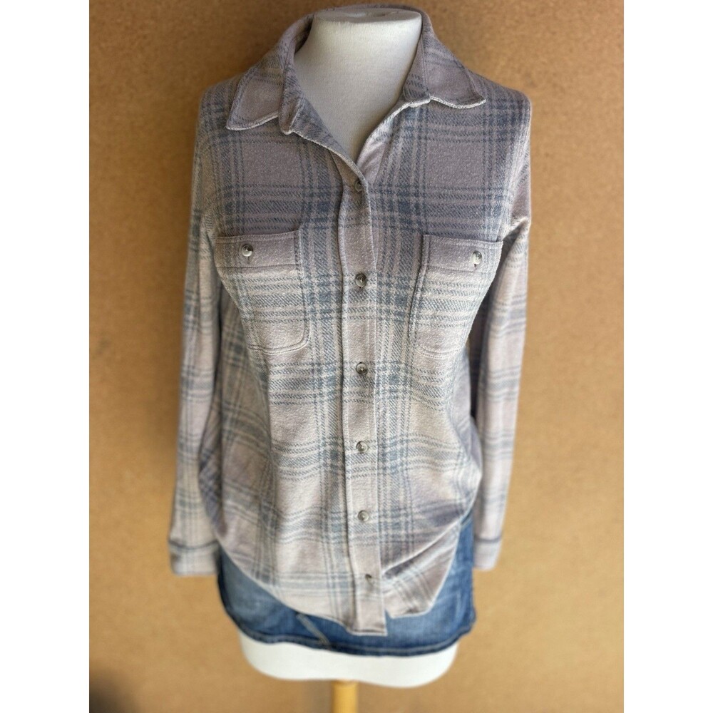 Faherty Legend Sweater Shirt Gray Plaid Flannel Women’s  Size S